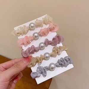 Cột tóc srunchies vải lưới bóng kim tuyến đính hạt châu đơn giản CT21