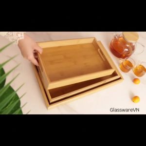 Khay Trà hình Chữ Nhật Gỗ Tre có Tay Cầm kích thước 38 x 25 x 4cm