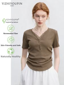 Slim Fit Lace Design Summer New Layered V Neck T-shirt