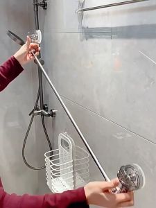 吸盘毛巾架转角伸缩免打孔浴室卫生间置物架单杆挂钩防水架挂篮 | Suction Cup Towel Rack Corner Adjustable No-Drill Bathroom Storage Shelf Single Rod Hook Waterproof Hanging Basket