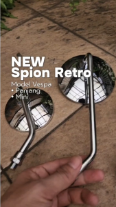 SPION VESPA MODEL BULAT GAGANG PANJANG DAN MINI HITAM dan CROME UNIVERSAL