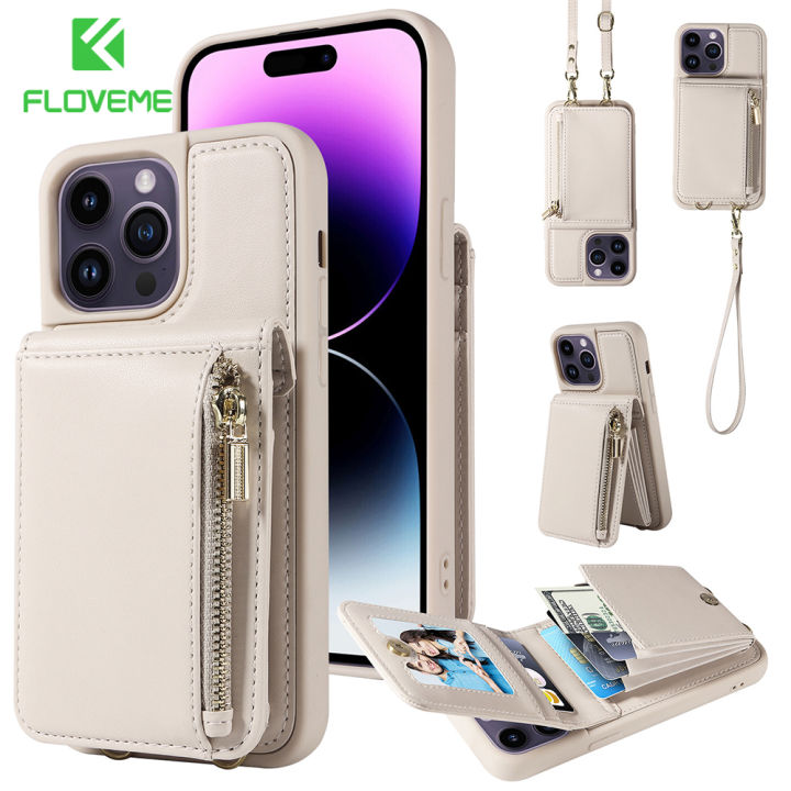 FLOVEME Luxury Card Slots Zipper Leather Phone Case For iphone 16