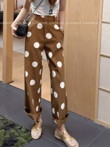 Quần Ống Đứng Kẻ Sọc Cạp Cao Thường Ngày Cho Nữ Mùa Hè 2025 Quần Dài Công Sở Rộng Rãi Cho Phụ Nữ Nhỏ Nhắn