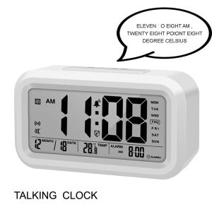 English Talking Speaking Clock Digital Bedroom Wake Up Alarm Clock with Temperature ThermometerCalendarSnoozeBacklight