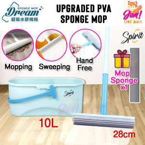 SPIRIT DREAM PVA Sponge Mop Toilet & Bathroom Wipe Dry Cloth Double Roller Squeeze Dry Foam Drag Flat Mop Floor Cleaning 胶棉拖把