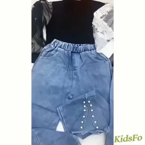 (KIDSFO-81) - Setelan Set Anak Perempuan Kaos Rajut + Jeans Mutiara