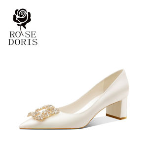 Doris Rose Bridal Shoes Chunky Heel White Wedding Shoes Comfortable Matron of Honor Shoes Two-Way Wear Single Shoes for Women