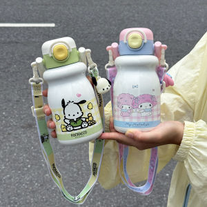 Sanrio | 1Pc Sanrio Double-Layer Vacuum Insulated Cup 540ml with Crossbody Strap & Wide Handle Portable Outdoor Water Cup Dual-Use Lid