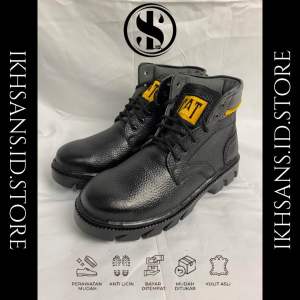Sepatu Caterpillar Boot Safety Kulit 100% Ujung Besi Sol Dijahit Sepatu Proyek Pria Dewasa Sepatu Septi
