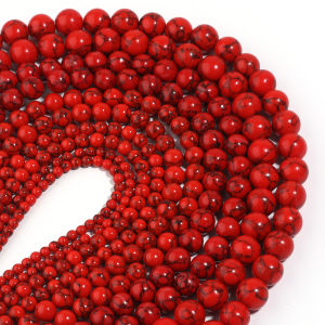 1 Strand Red Turquoise Stone Beads 4/6/8/10/12mm Round Natural Gemstone Bead for DIY Bracelet Necklace Jewelry Making Wholesale
