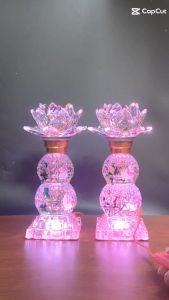 ĐÈN THỜ PHA LÊ HOA SEN BÀN PHẬT GIA TIÊN TÀI ĐỊA.... ĐÈN ĐỔI MÀU 24CM (1 CẶP)