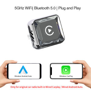 Grandnavi | 2IN1 Wireless CarPlay Adapter Android Auto Dongle Diamond Face Type C/USB Smart Car Connectivity Box No Latency Fast Connection