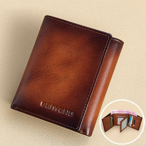 BANYANU Vintage Cow Genuine Leather Men Wallet Casual Travel Small Trifold Purse with Driver License Holder Anti RFID