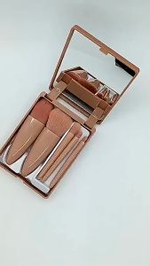 Make Up Brush Kit Set 5 in 1 Kuas Lembut Dilengkapi Cermin Travel Size
