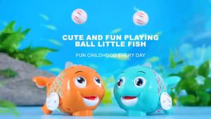 ตัวเต้นปลาเป่าลูกบอล ของเล่นตัวเต้น มีเสียง มีไฟ หาง ครีบและตาขยับได้ ชนแล้วถอยเอง