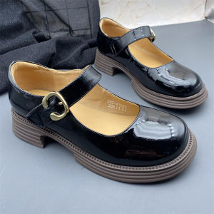 รองเท้า Mary Jane หนังวัวแท้ ส้นแบน ทรงหัวมน สไตล์อังกฤษ สำหรับผู้หญิง รองเท้าแฟชั่นฤดูร้อน 2024 รองเท้าผู้หญิงแบบสวมสบาย