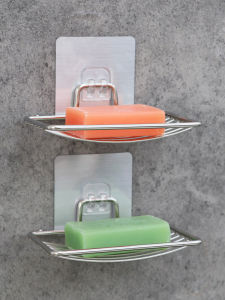 Stainless Steel Soap Holder Punch-Free Soap Holder Suction Cup Wall-Mounted Bathroom No Trace Stickers Creative Drain Soap Dish