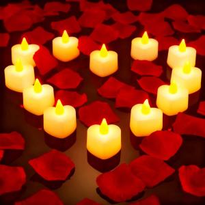 LED Candles Lights Rose Petals Set Creative Wishing Tea Lamp Warm White For Romantic Special Night Proposal Anniversary Wedding