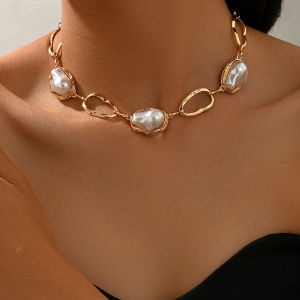 Dây Chuyền Choker Ngọc Trai Giả Phong Cách Baroque Vàng Cổ Điển Có Thể Điều Chỉnh Kiểu Dáng Y Trang Sức Thời Trang Nổi Bật Dành Cho Nữ Hình Dạng Không Đều