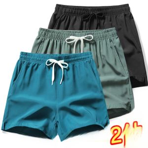 Loose Ice Silk Three-quarter Length Running Shorts Mens Summer Casual Quick Dry Fashionable Straight Leg Elastic Waist