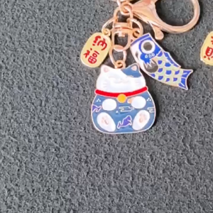 WED Gantungan Kunci Stainless Lucky Cat Fish Style Jepang / Gantungan Kunci Kucing Hoki Keberuntungan / Keychain Souvenir Wedding Teapai WED166