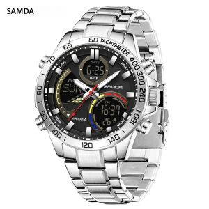 นาฬิกาอิเล็กทรอนิกส์ SANDA 6269 หน้าปัดคู่ ระบบขับเคลื่อนสองระบบ กันน้ำ 5ATM ไฟกลางคืน แสดงเวลาสามเขต นาฬิกาสปอร์ตสำหรับนักเรียน