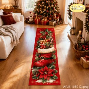 VIKAMA Red Christmas Area Rug Soft Flannel Runner Non Slip Kitchen Mat Washable Corridor Carpet Hallway Entryway Home Decor