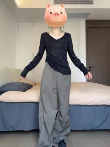 เสื้อเชิ้ตคอวีแขนยาวทรงหลวมสำหรับผู้หญิงไซส์ใหญ่ในช่วงฤดูร้อน เสื้อคลุมกันแดดแบบบาง แขนยาว คอวี ทรงหลวม เสื้อคลุมอุณหภูมิอากาศ