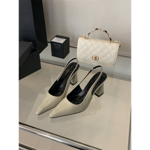 รองเท้าแตะส้นสูงหัวแหลมสไตล์ฝรั่งเศสสำหรับผู้หญิง รองเท้าแตะหัวแหลมสไตล์นางฟ้า รองเท้าแฟชั่นส้นหนา รองเท้าสวมแบบสวมหัว