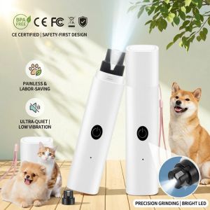 XMSJ | Electric Pet Nail Grinder for Dogs Cats Quiet Claw Trimmer with LED Light & Safety Guard Rechargeable Puppy Nail File Painless