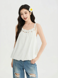 SANFU | Wooden Ear Hem Lace Shell Strap Womens Blouse