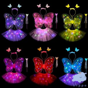 3 ชิ้น LED เซ็ทของเล่น ปีกผีเสื้อเรืองแสง 4สี พร้อม คฑา ที่คาดผม butterfly wings