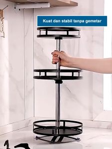 Rak Bumbu Stainless Steel Putar 360 Derajat Rak Bumbu Dapur 3 Susun Tempat Bumbu Dapur Serbaguna Rak Penyimpanan Dapur
