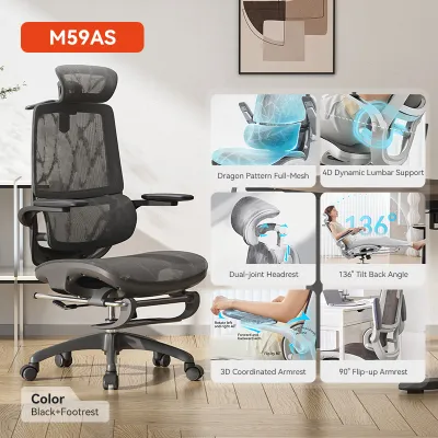 SIHOO M59AS Space-Saving Ergonomic Office Chair with Flip-Up Arms Gaming Chair Kerusi Rehat Malas 西昊人体工学椅子 - 3 Years Warranty