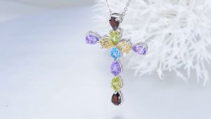 Gemstone Necklace Pendant for Women 925 Sterling Silver Real Natural Amethyst Garnet Citrine Topaz