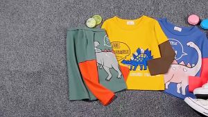 [zensasi] Baju Kaos T-Shirt Anak Laki-Laki Dan Perempuan Lengan Panjang Gambar Dinosaurus Warna Kuning Hijau Dan Biru