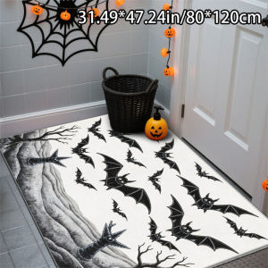 VIKAMA Black White Sketch Skull Doormat Gothic Horror Flannel Non Slip Spooky Halloween Indoor Front Entry Decor Mat