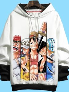 One Piece Joint Name Sweatshirt Mens Hooded Spring & Fall Anime Luffy Esuron Outwear Boys King of the Sea Clothes Fashion