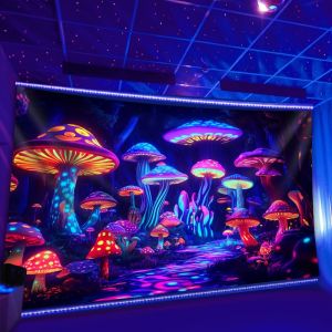 VIKAMA UV Reactive Neon Mushroom Forest Tapestry Psychedelic Fantasy Phát Sáng Trong Bóng Tối Treo Tường Cho Phòng Ngủ Ký Túc Xá Trang Trí Tiệc Tùng