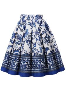 High Waist A-Line Mini Skirt Floral Print Lemon Pattern Ceramic Design Slimming Concealing Summer Womens Retro Street Style