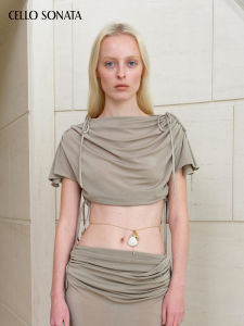 Cello Sonata | Spring/Summer Vacation Style Acetate Knit Rope Detail T-Shirt