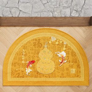 VIKAMA Chinese Style Semi-Circular Door Mat Non-Slip Wear-Resistant Home Carpet for Kitchen Bedroom Welcome Floor Rug