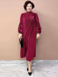 ชุดเดรสยาวทรงหลวมพิมพ์ลายดอกไม้สำหรับคุณแม่วัยกลางคนไซส์ใหญ่ ชุดทำงานฤดูใบไม้ผลิและฤดูใบไม้ร่วง