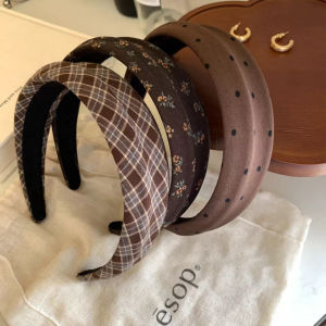 Retro Wide Edge Floral Plaid Hairband Womens Outdoor Wearable Headwear Elegant Hair Accessory Commuting Daily Use