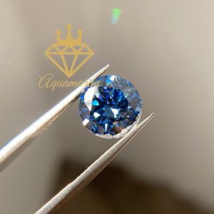 (Size 8.0 ly) Kim cương nhân tạo Moissanite giác cắt tròn màu xanh dương