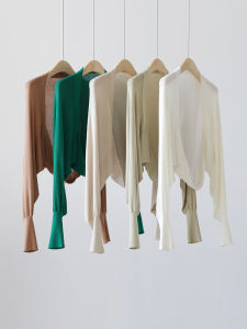 Tencel Light Knitted Cardigan Womens Summer Air Conditioner Cover up Short Outerwear Spring Autumn V-Neck Long Sleeve