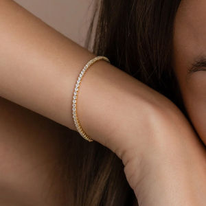 18K Gold Plated Tennis Bracelet Stainless Steel Micro Setting Crystal Chain Bracelet for Women