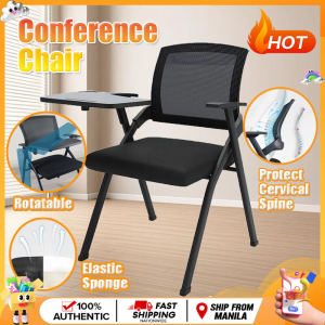 Foldable Conference Chairs With Writing Board 2 in 1 Comfortable Office Chair Training Chair Portable Arm Chair With Rotating Elevating Multi-Function Writing Board Chair Breathable Mesh Cloth High Resilience Office Meet Chair