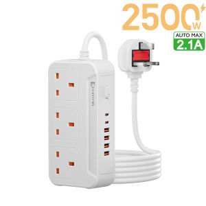 2500W UK Plug AC Outlets Multitap Socket Extension Cord Electrical Power Strip USB Type C Fast Charge Network Filter Adapter