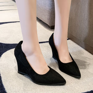 DIANCHA | Faux Suede Wedge Pointed Toe High Heels Easy-to-Wear Slip-Ons
